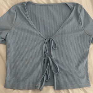 tie up in front blue shirt